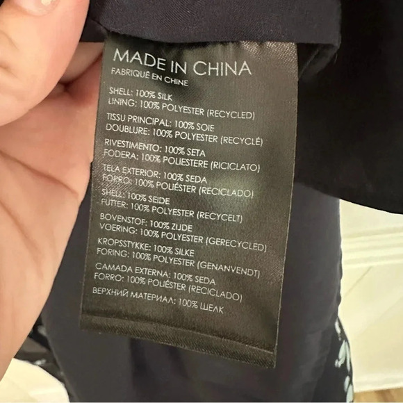 Club Monaco Women’s Silk V-Neck Puff Sleeve Navy Multi V Neck Dress Size 6 NWT - Picture 6 of 11